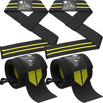 Wrist Wraps + Lifting Straps Bundle (2 Pairs) for Weightlifting, Cross Training, Workout, Gym, Powerlifting, Bodybuilding - Support for Men/Women, Avoid Injury during Weight Lifting