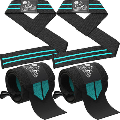 Wrist Wraps + Lifting Straps Bundle (2 Pairs) for Weightlifting, Cross Training, Workout, Gym, Powerlifting, Bodybuilding - Support for Men/Women, Avoid Injury during Weight Lifting